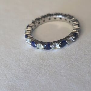 Gem Stone King 925 Sterling Silver Blue White Created Sapphire Eternity